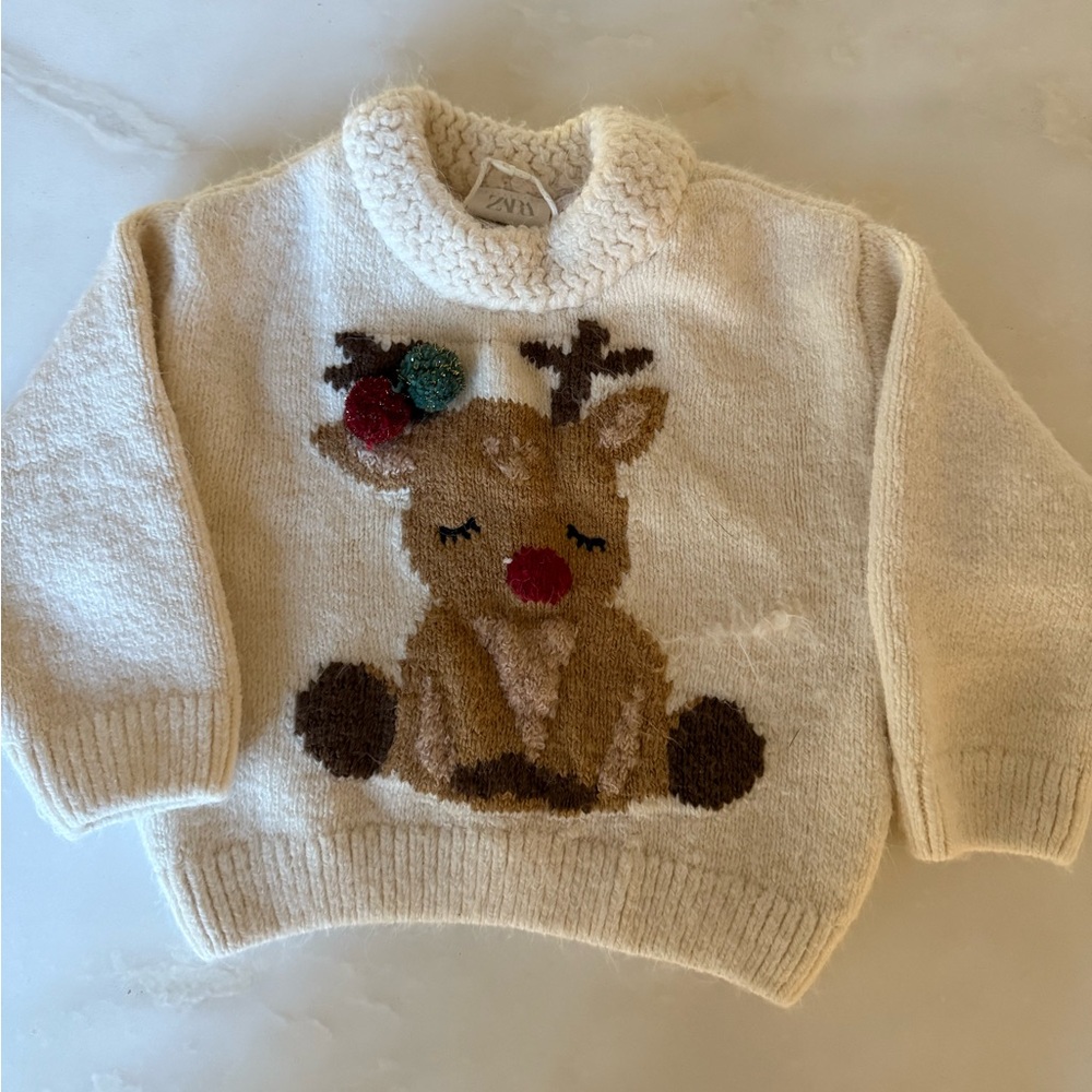 Zara| Cozy Cream Reindeer Sweater for Kids
